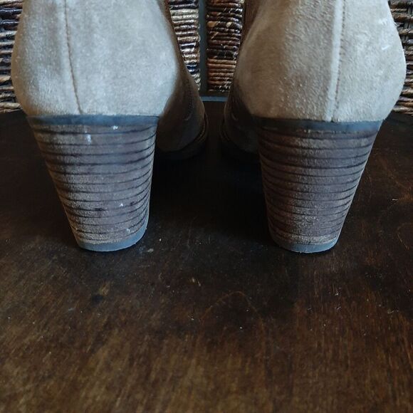 Paul Green Nora Suede Leather Ankle Boots Womens 7 4.5 Taupe Zip Heeled Booties - Picture 11 of 14